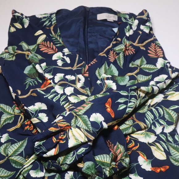 Loft Petite Leafed Tie Front Midi Dress Office Casual Size 00 - Picture 5 of 13